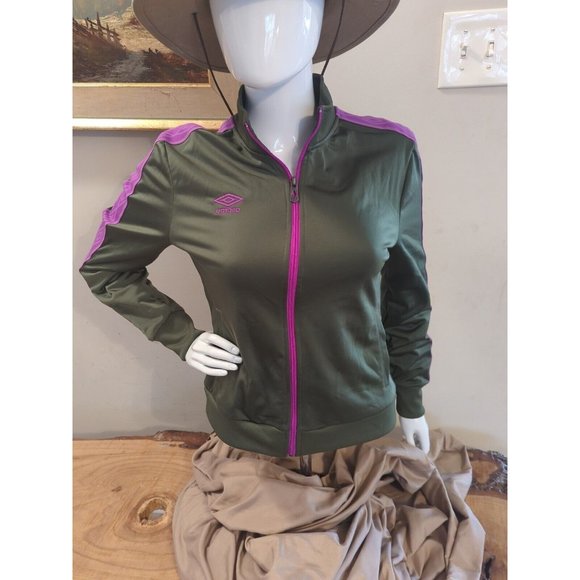 Umbro Women’s Olive Green With Purple Stripe Full Zip Track Jacket Size -Small - Picture 1 of 7